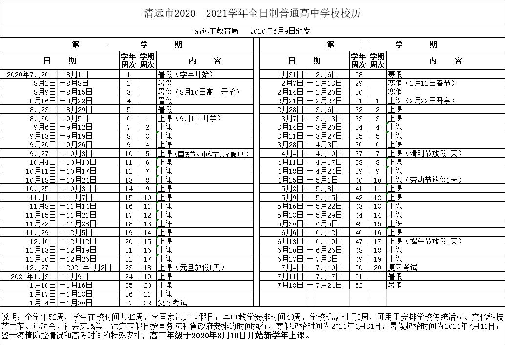 2020清遠中小學校歷