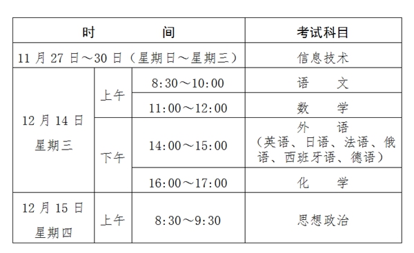 2023年貴州高中各科會考時(shí)間安排一覽表