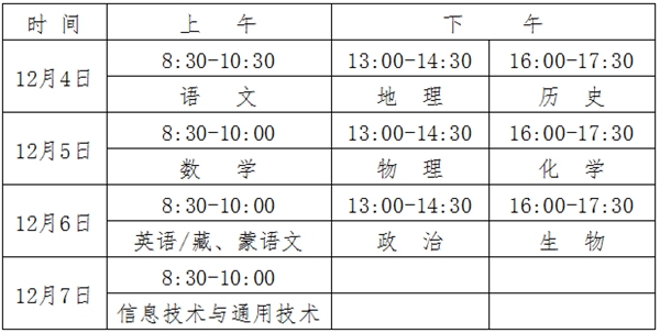 2023年青海高中各科會考時(shí)間安排一覽表