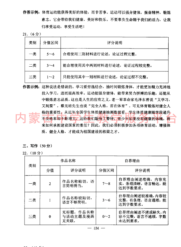 包頭中考作文滿分多少分,包頭中考作文評(píng)分標(biāo)準(zhǔn)及評(píng)分細(xì)則