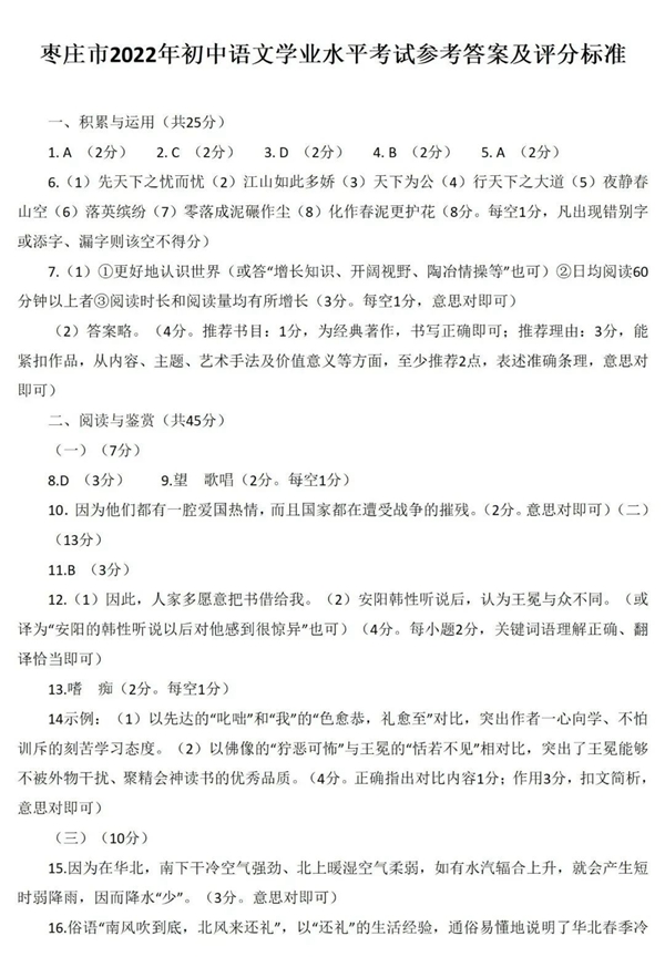2023年棗莊市中考語文試卷真題及答案