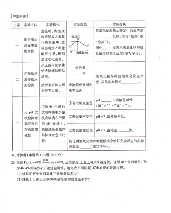 2023年青海省中考化學試卷真題及答案