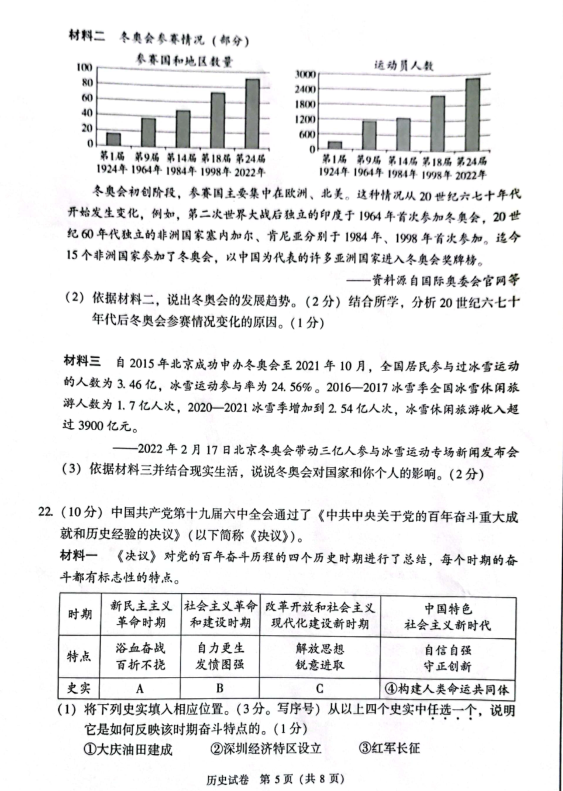 2023年北京市中考歷史試卷真題及答案