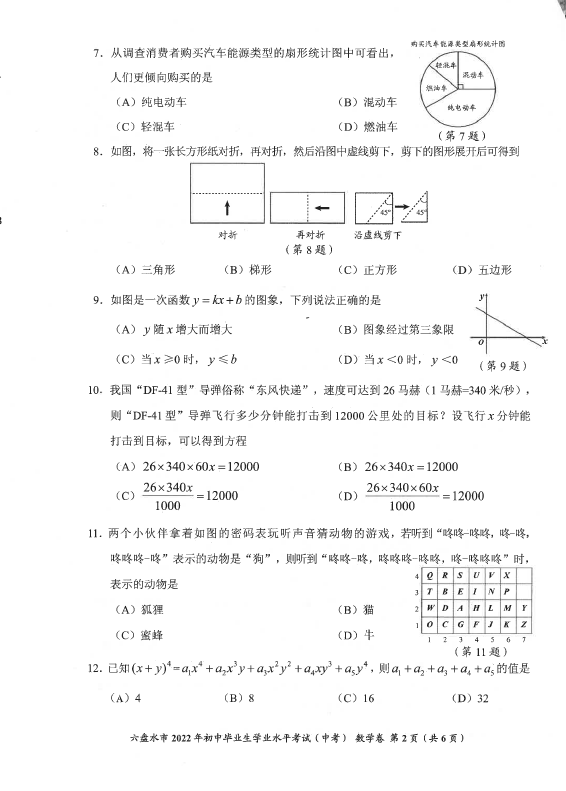 2023年六盤水市中考數(shù)學(xué)試卷真題及答案
