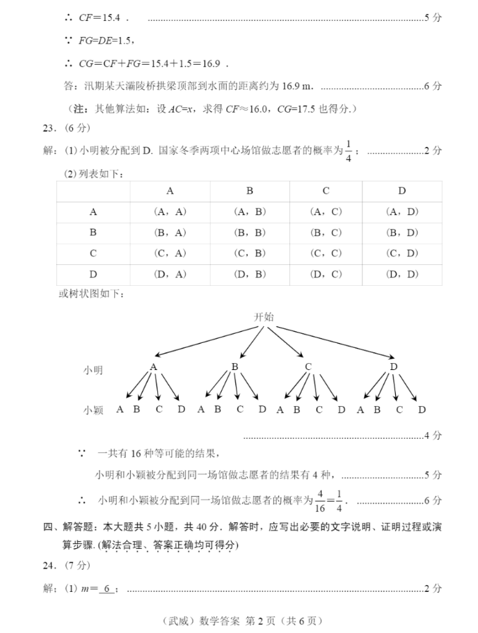 2023年酒泉市中考數(shù)學試卷真題及答案