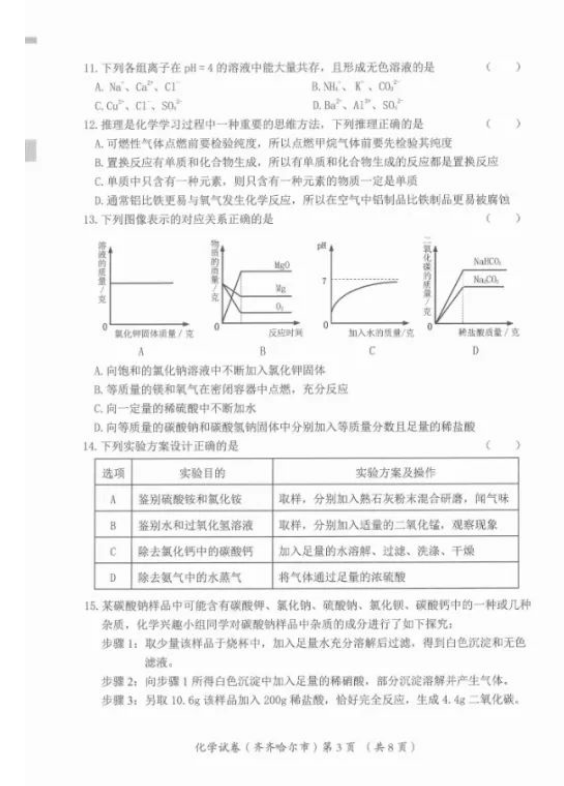 2023年齊齊哈爾市中考化學(xué)試卷真題及答案
