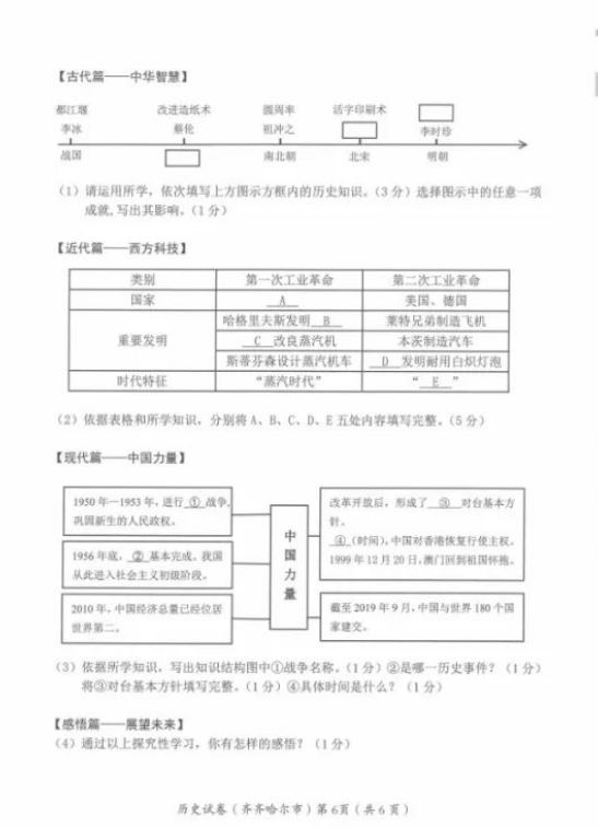 2023年齊齊哈爾市中考?xì)v史試卷真題及答案