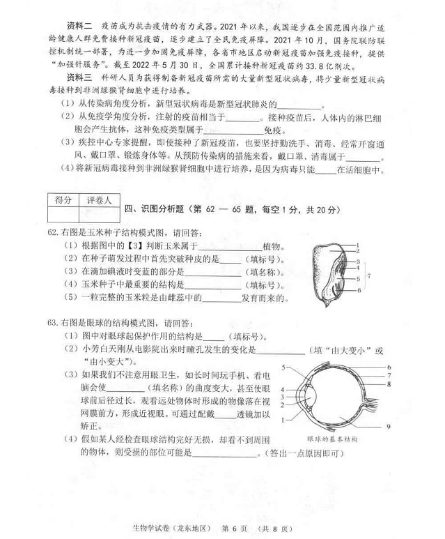 2023年雞西市中考生物試卷真題及答案