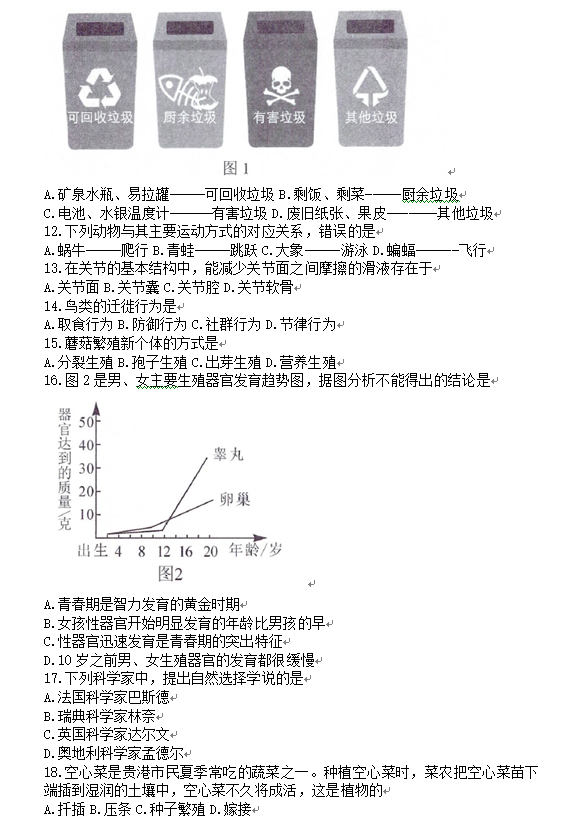 2023年貴港市中考生物試卷真題及答案