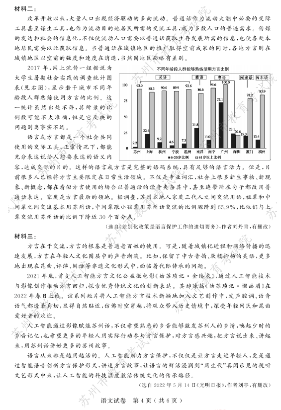2023年蘇州市中考語文試卷真題及答案