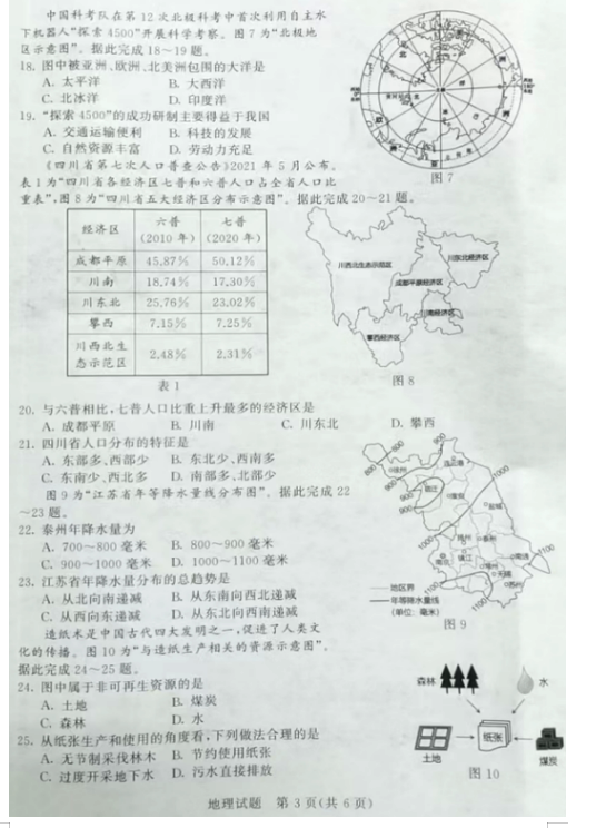 2023年泰州市中考地理試卷真題及答案