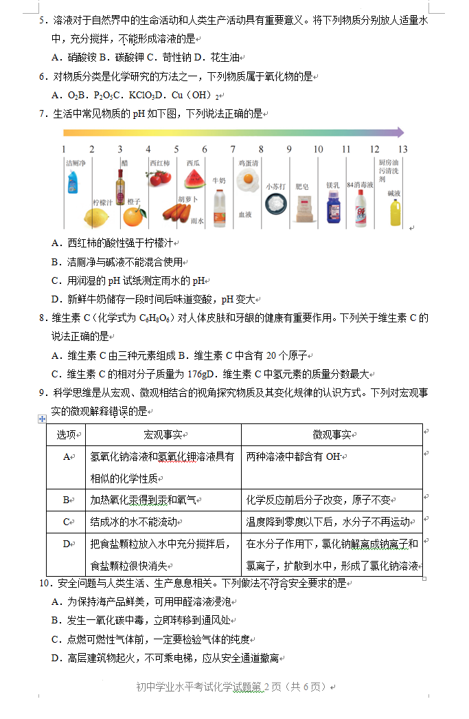 2023年淄博市中考化學(xué)試卷真題及答案