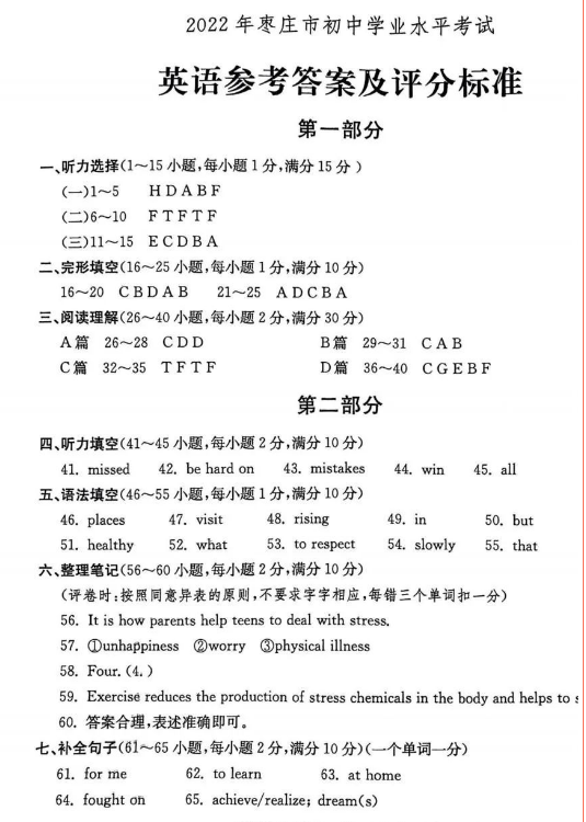 2023年棗莊市中考英語(yǔ)試卷真題及答案