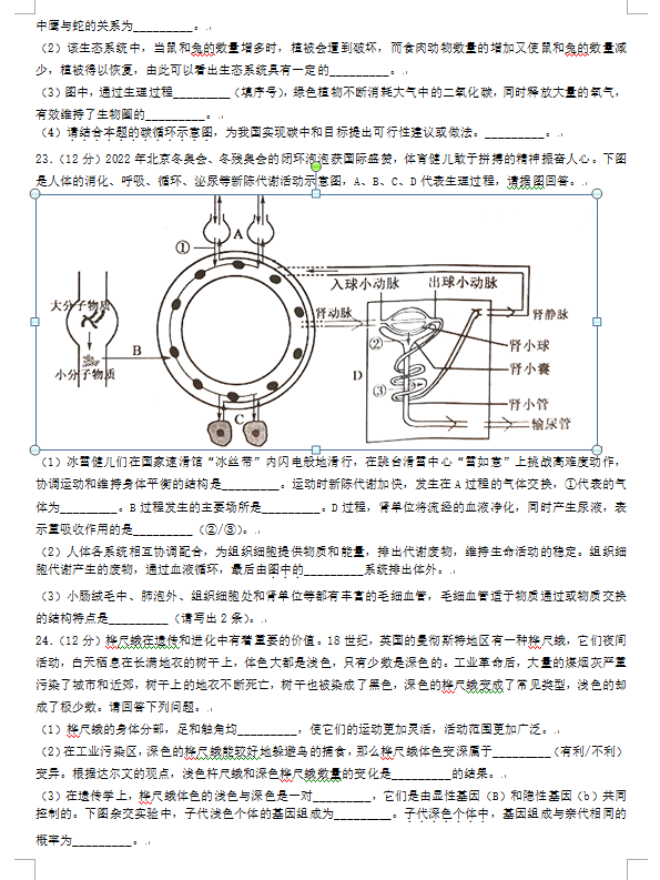 2023年濟(jì)寧市中考生物試卷真題及答案