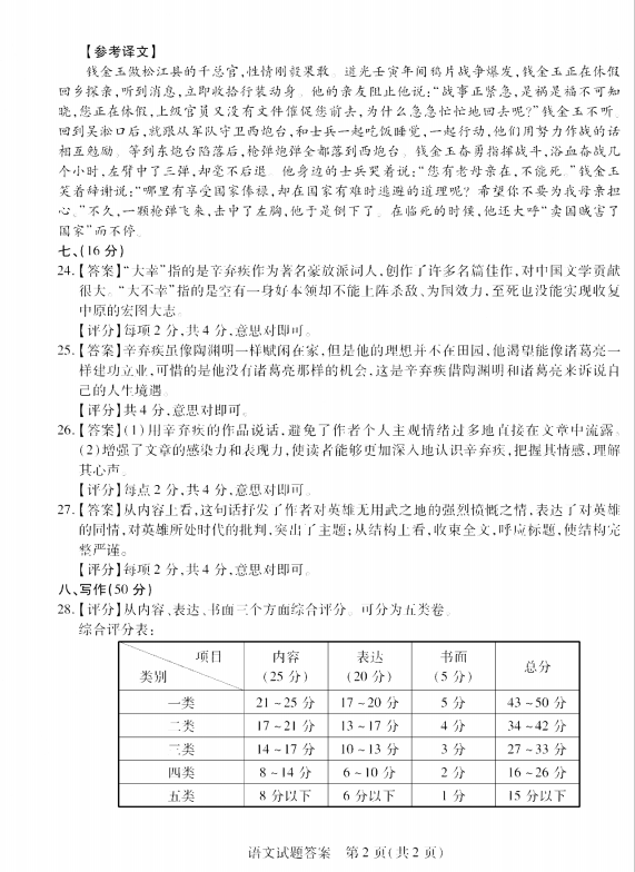 2023年泰安市中考語文試卷真題及答案