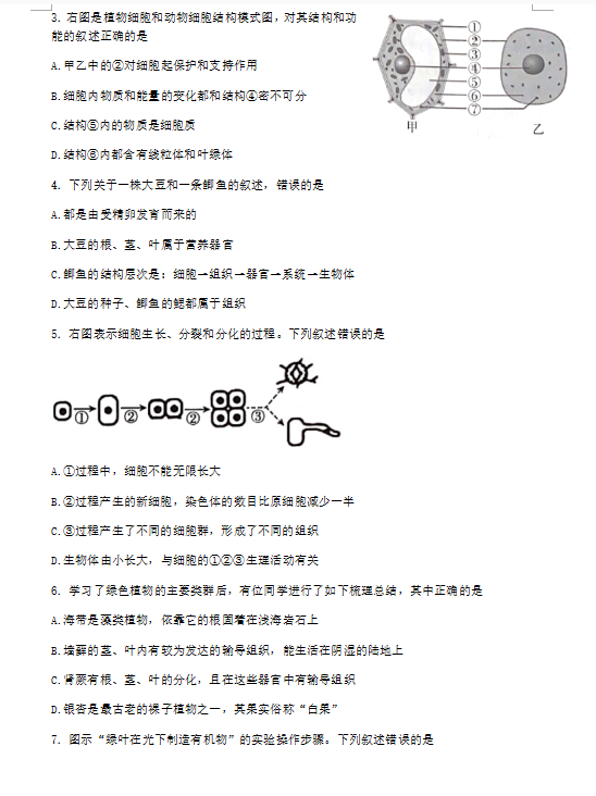 2023年臨沂市中考生物試卷真題及答案