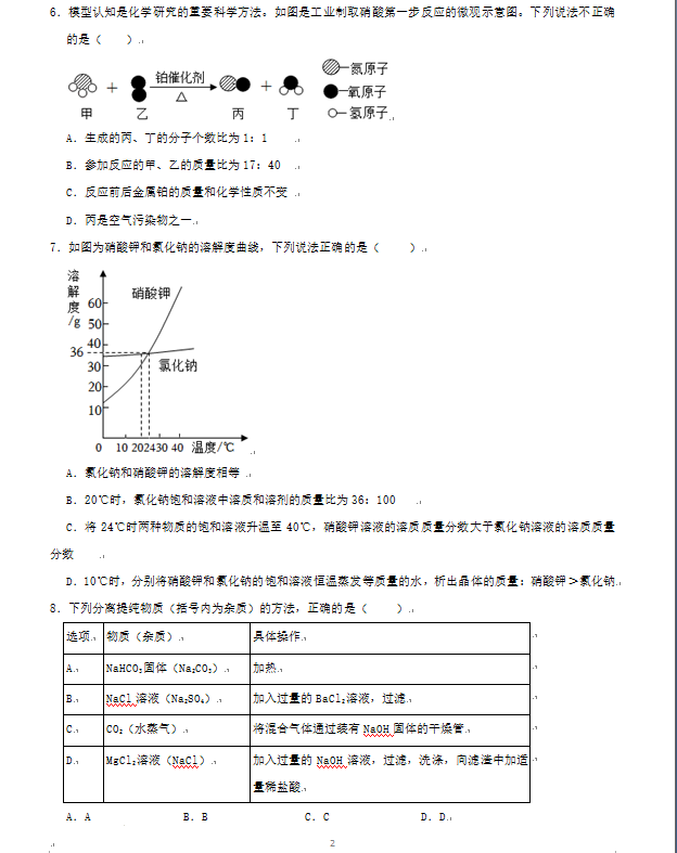2023年威海市中考化學(xué)試卷真題及答案