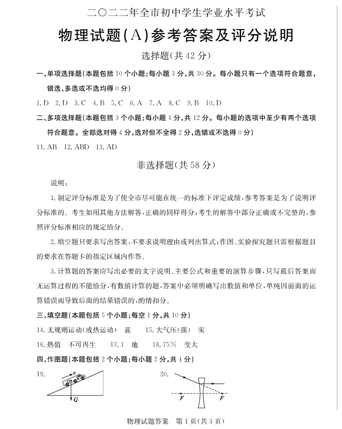 2023年聊城市中考物理試卷真題及答案
