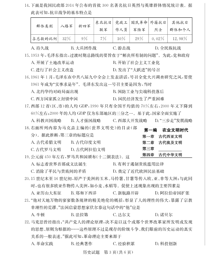 2023年聊城市中考?xì)v史試卷真題及答案