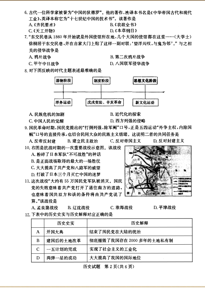 2023年菏澤市中考?xì)v史試卷真題及答案