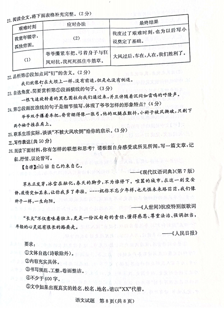 2023年濱州市中考地理試卷真題及答案