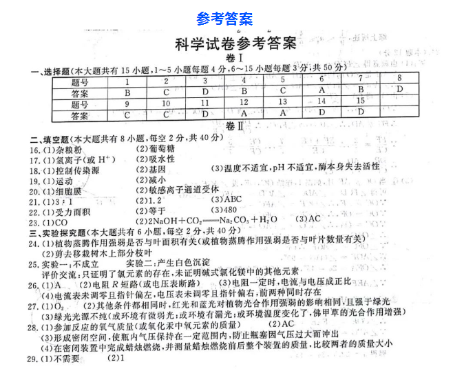 2023年麗水市中考科學(xué)試卷真題及答案