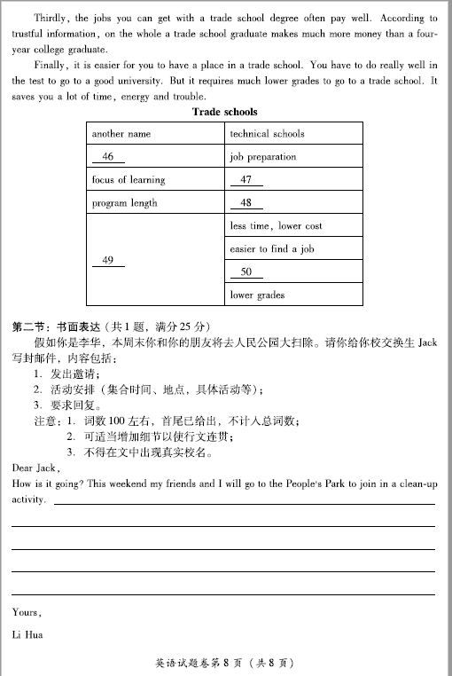 2023年綿陽(yáng)市中考英語(yǔ)試卷真題及答案