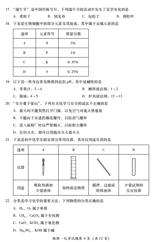 2023年樂山市中考化學(xué)試卷真題及答案