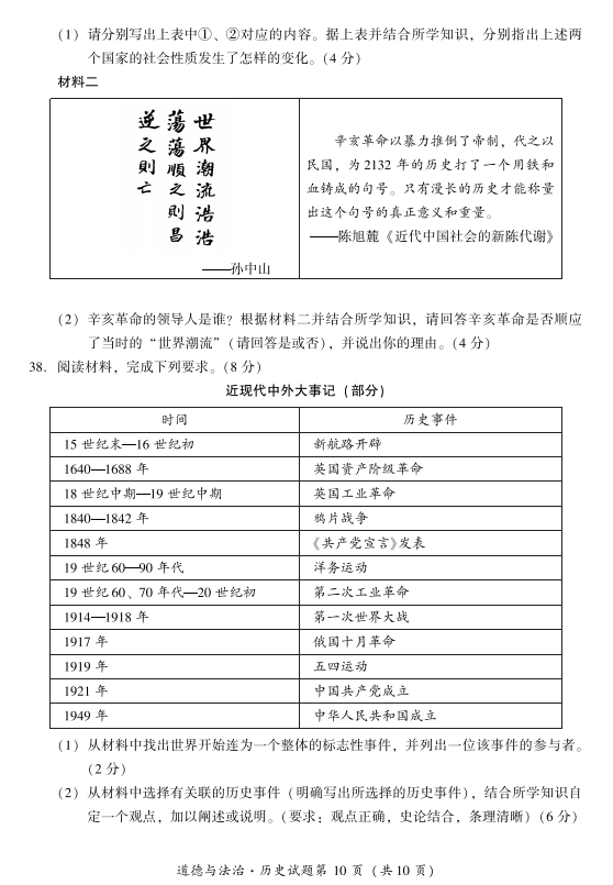 2023年樂山市中考歷史試卷真題及答案
