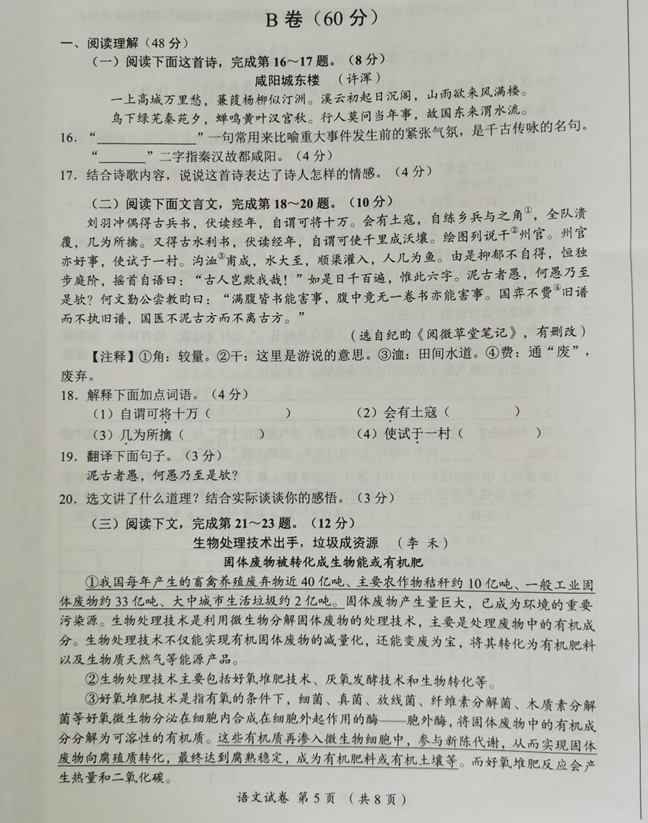 2023年內(nèi)江市中考語文試卷真題及答案
