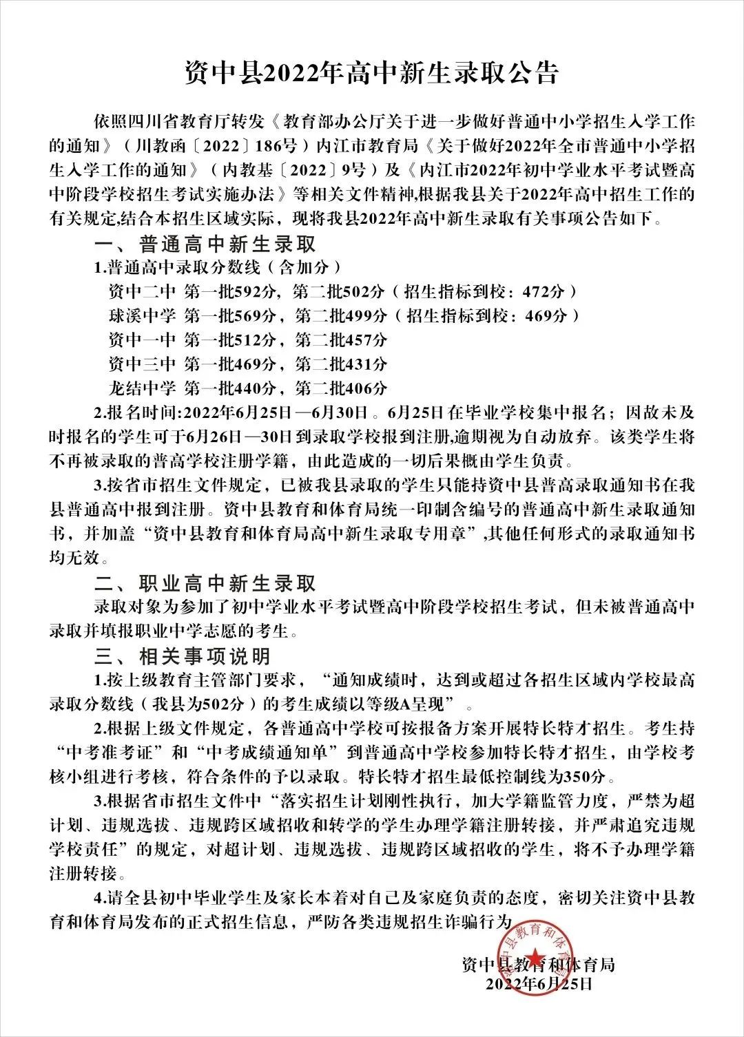 2022年內(nèi)江中考錄取分?jǐn)?shù)線,內(nèi)江市各高中錄取分?jǐn)?shù)線一覽表