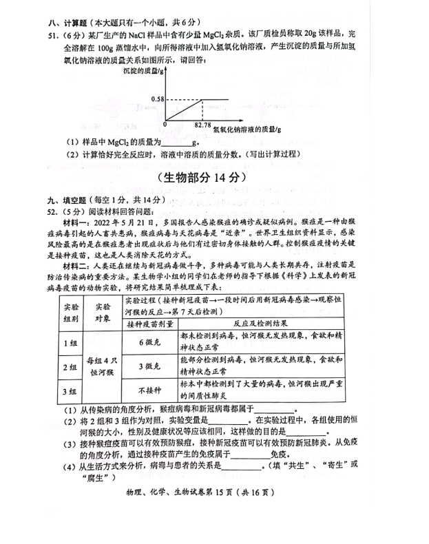 2023年達(dá)州市中考物理真題及答案
