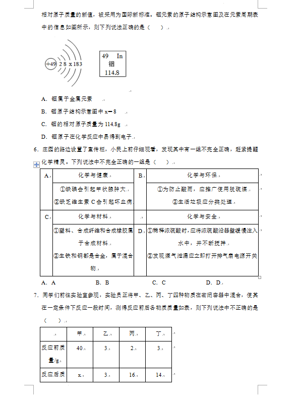2023年鄂州市中考化學試卷真題及答案
