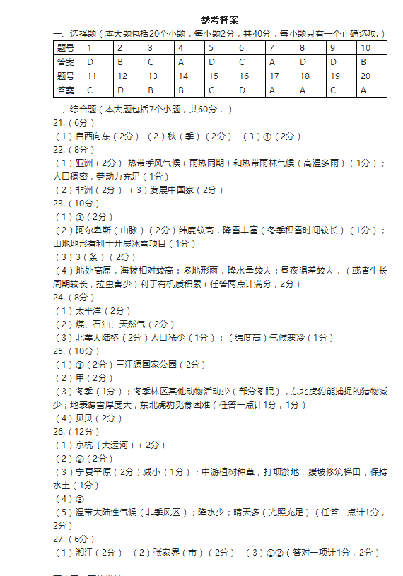 2023年長沙市中考地理試卷真題及答案