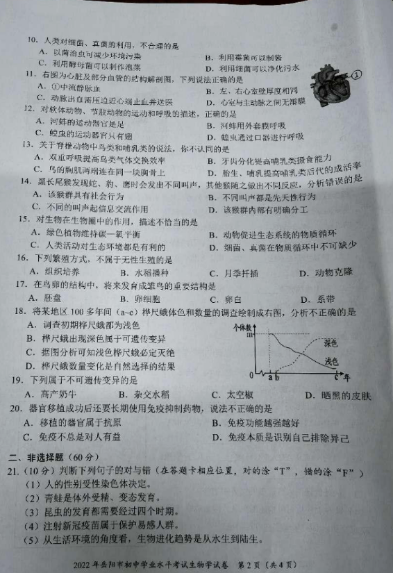2023年岳陽(yáng)市中考生物試卷真題及答案