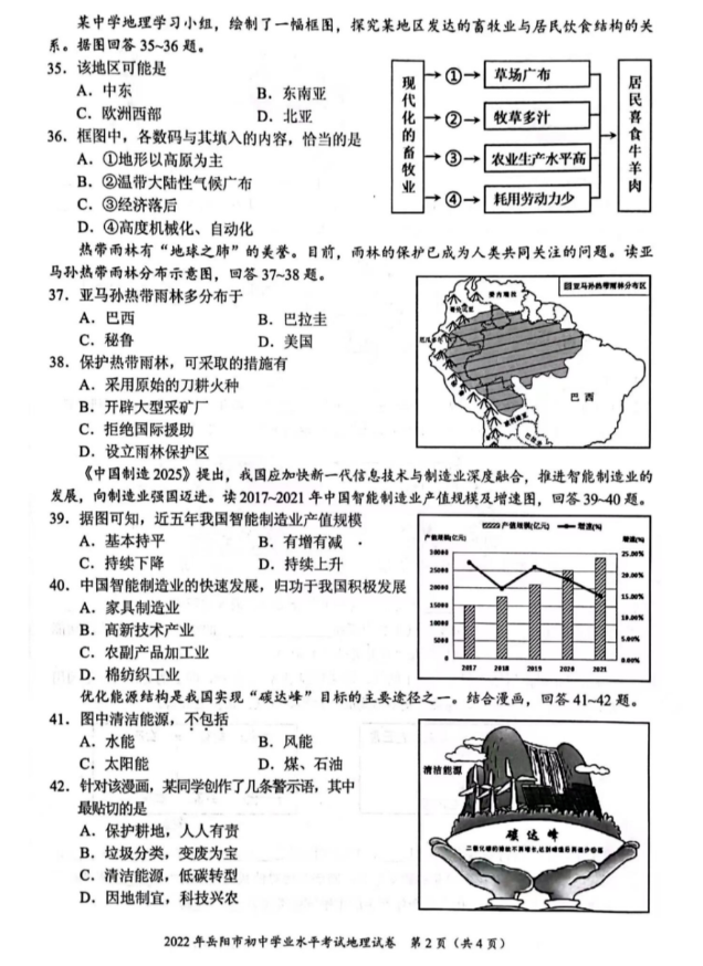 2023年岳陽(yáng)市中考地理試卷真題及答案