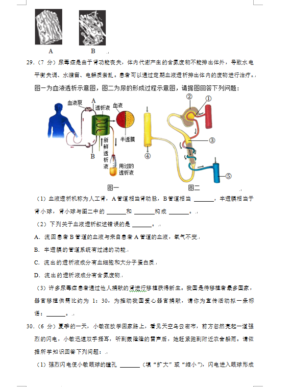 2023年益陽市中考生物試卷真題及答案