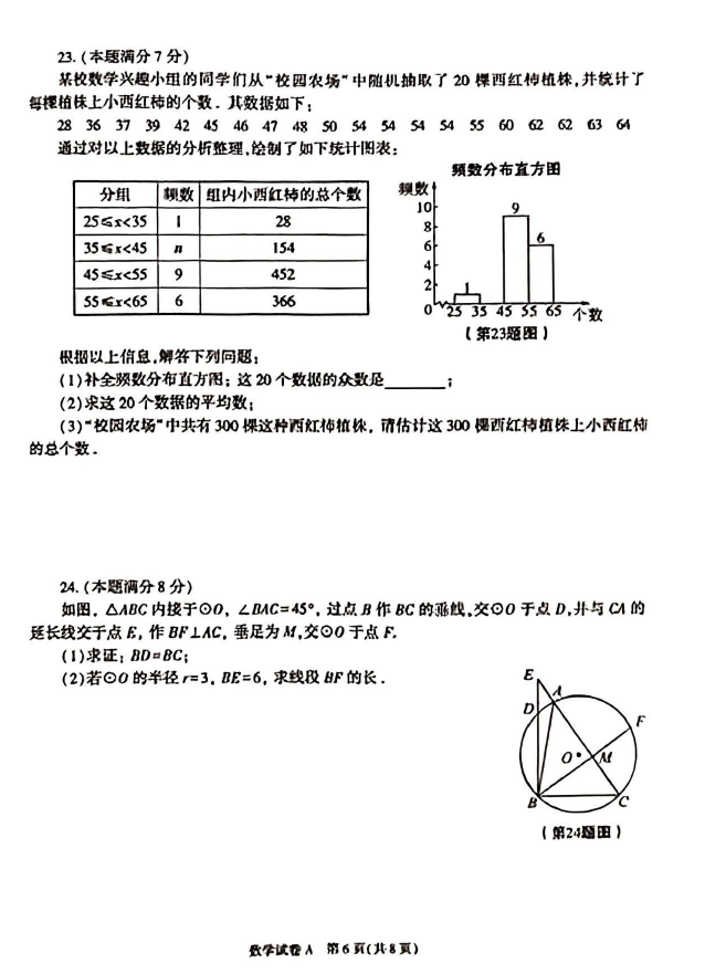 2023年陜西中考數(shù)學試卷真題及答案