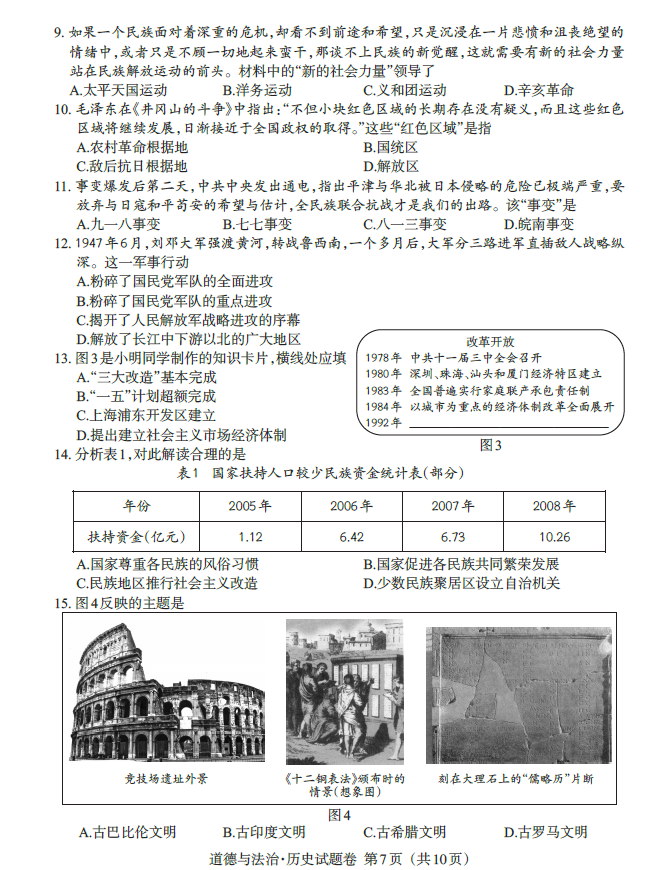 2023年江西中考?xì)v史試卷真題及答案