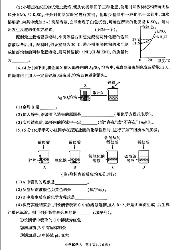 2023年陜西中考化學試卷真題及答案