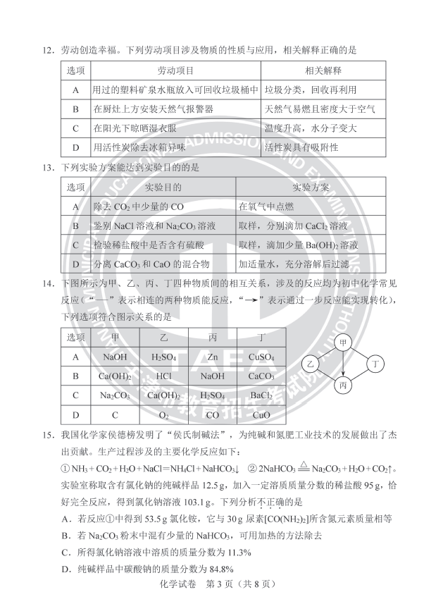 2023年天津中考化學(xué)試卷真題及答案