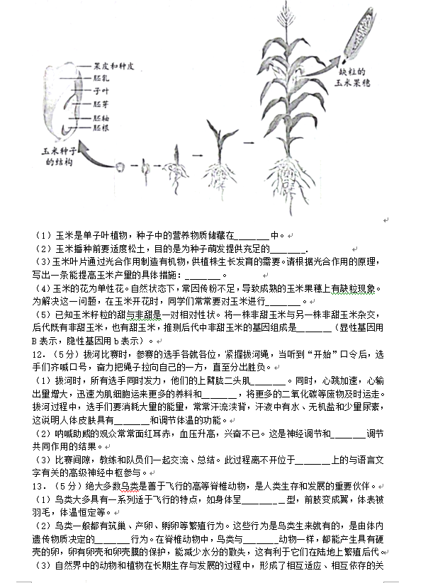 2023年安徽中考生物試卷真題及答案