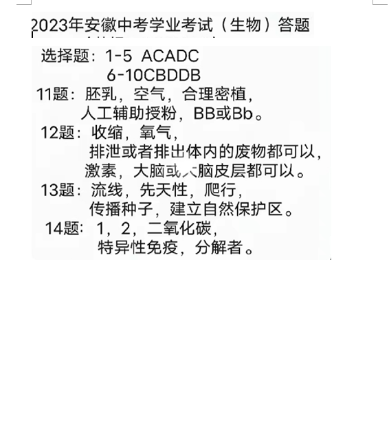 2023年安徽中考生物試卷真題及答案