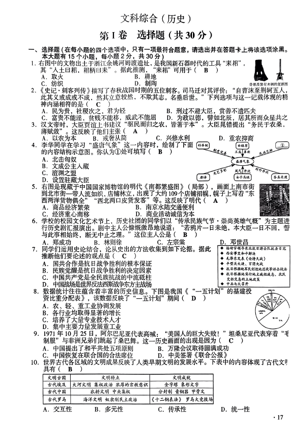 2023年山西中考歷史試卷真題及答案