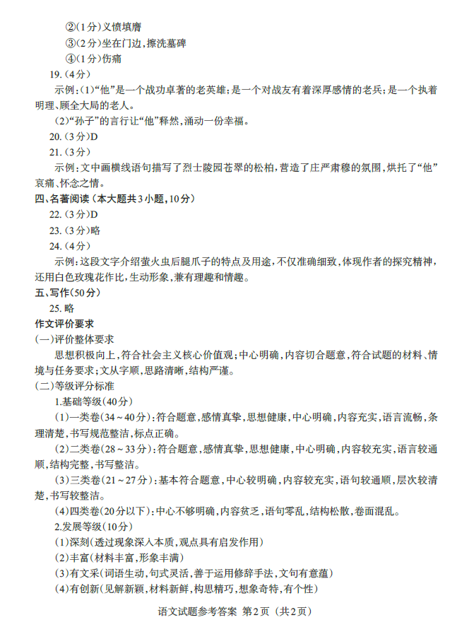 2023年江西中考語文試卷真題及答案