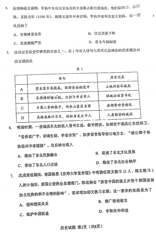 2022年高考?xì)v史試卷真題及答案(新高考2卷)