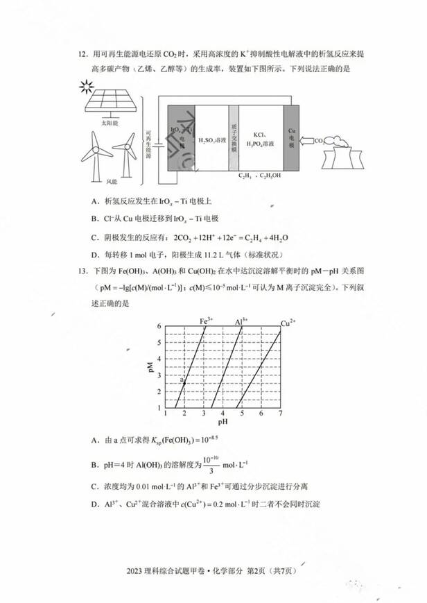2023年全國(guó)甲卷高考理綜試卷真題及答案解析(完整版)