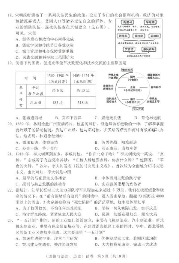 2023年武漢中考?xì)v史試卷真題及答案