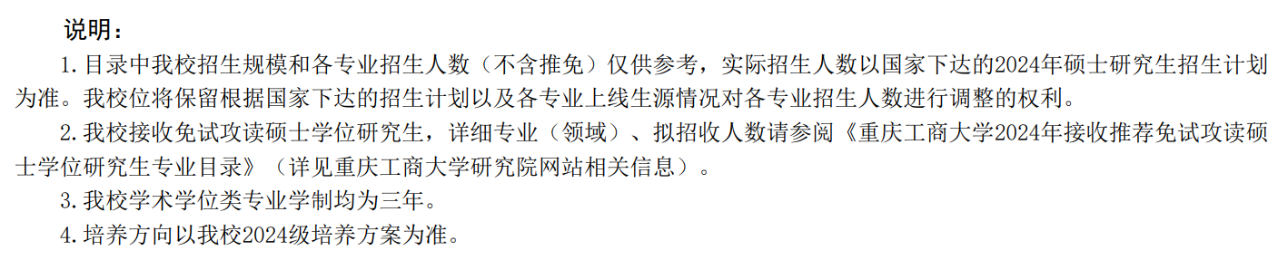 2024年重慶工商大學研究生招生簡章及各專業(yè)招生計劃人數(shù)