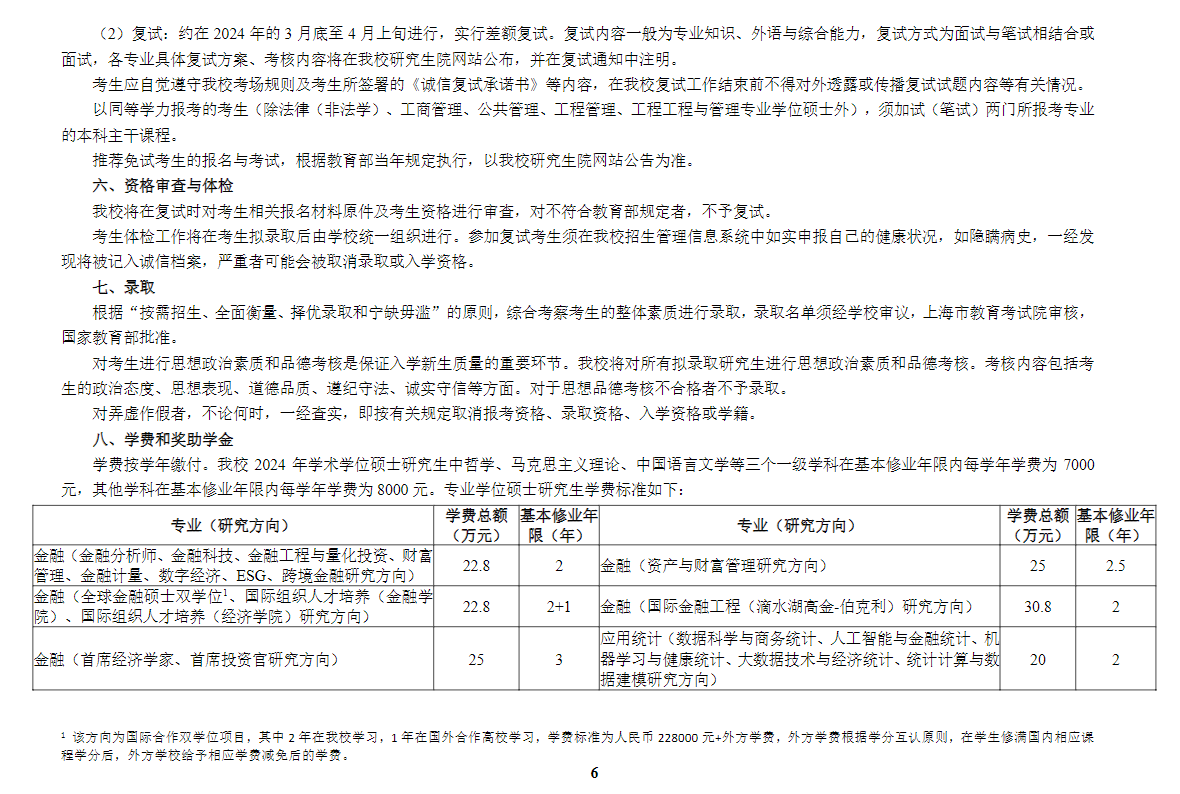 2024年上海財經(jīng)大學研究生招生簡章及各專業(yè)招生計劃人數(shù)